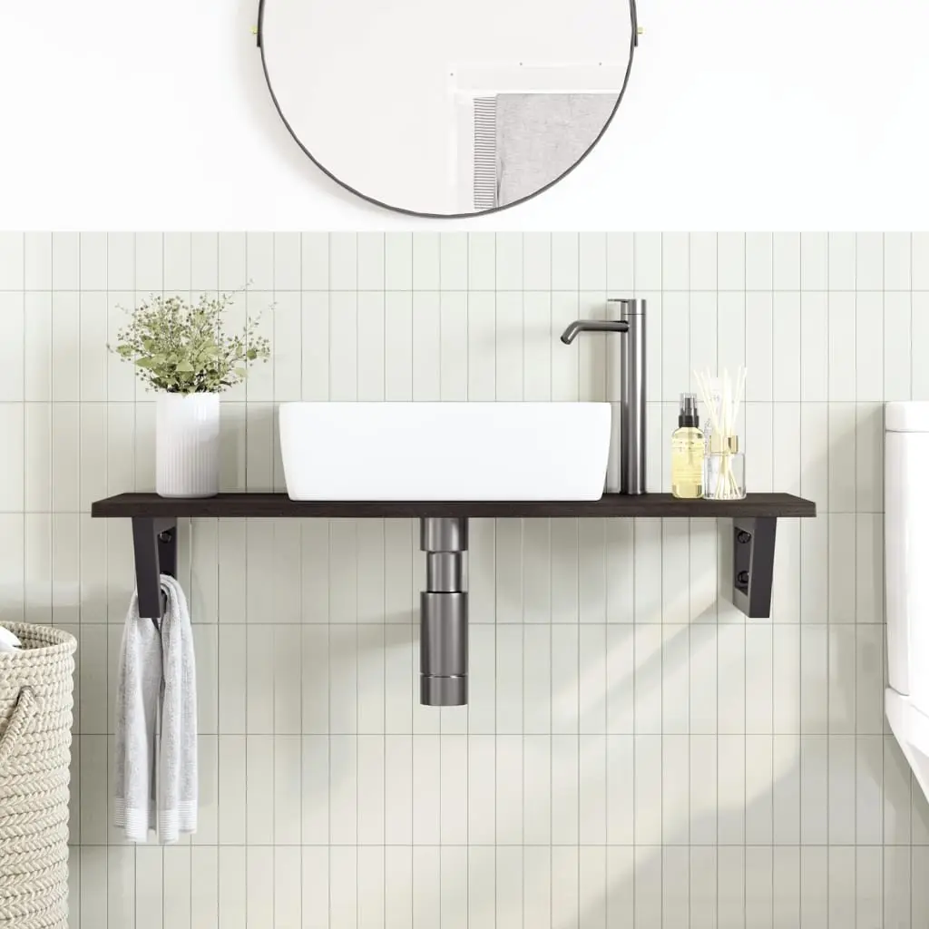 Wall Mounted Basin Shelf Bathroom Vanity Storage Steel Brown Oak Wood Countertop