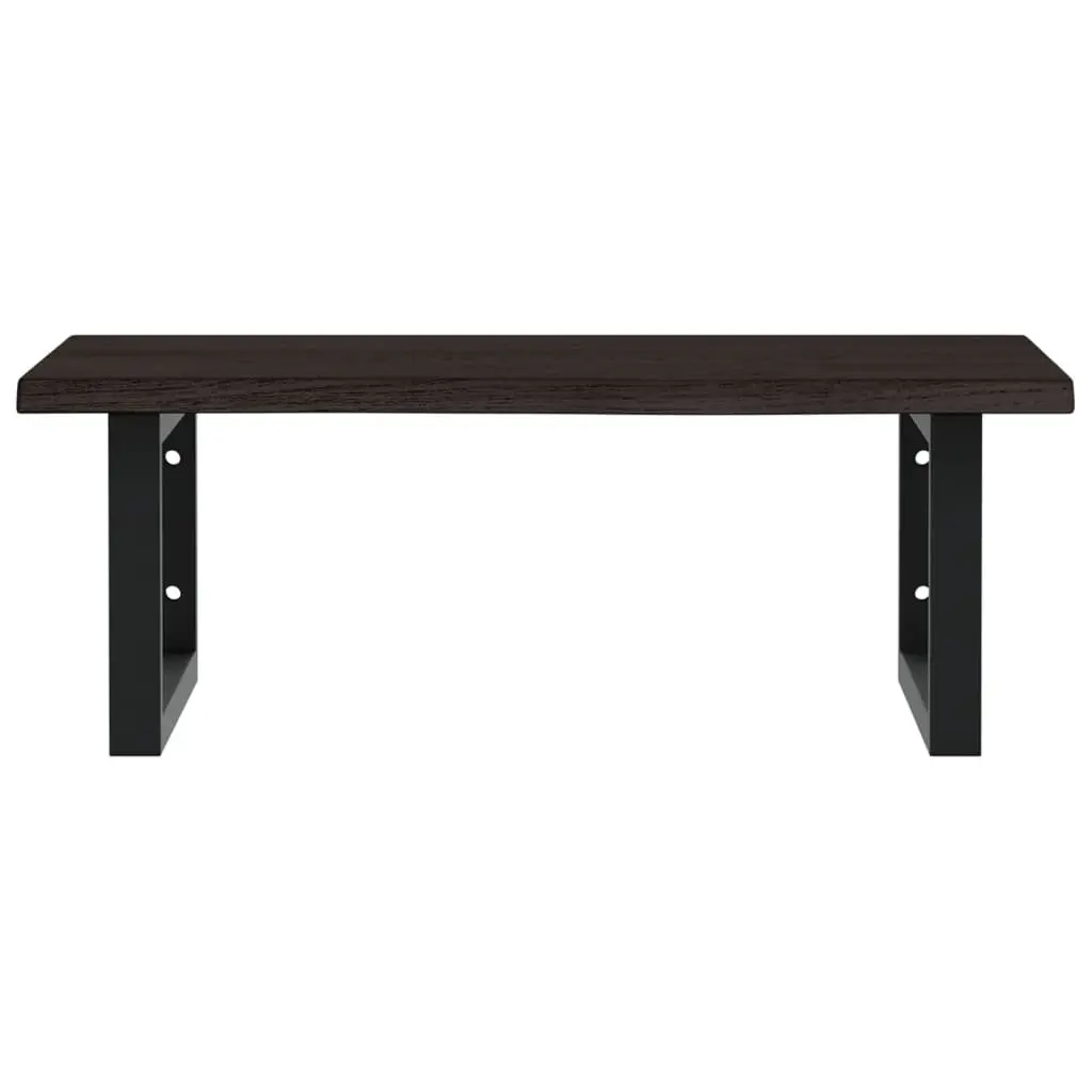 Wall Mounted Basin Shelf Bathroom Storage Brown Steel and Solid Oak Wood