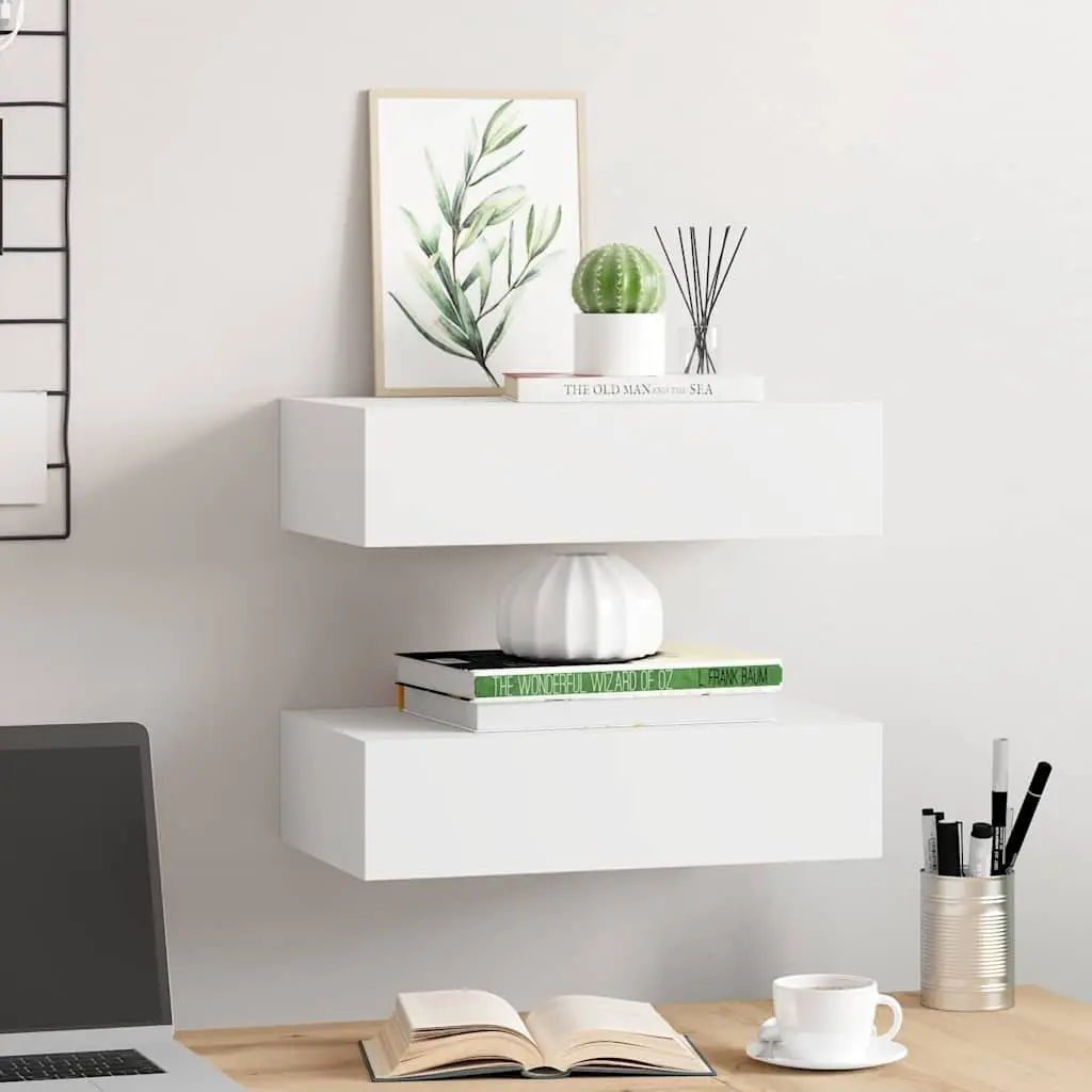Wall-Mounted Drawer Shelves 2 pcs White Floating Storage Organizer Home Decor
