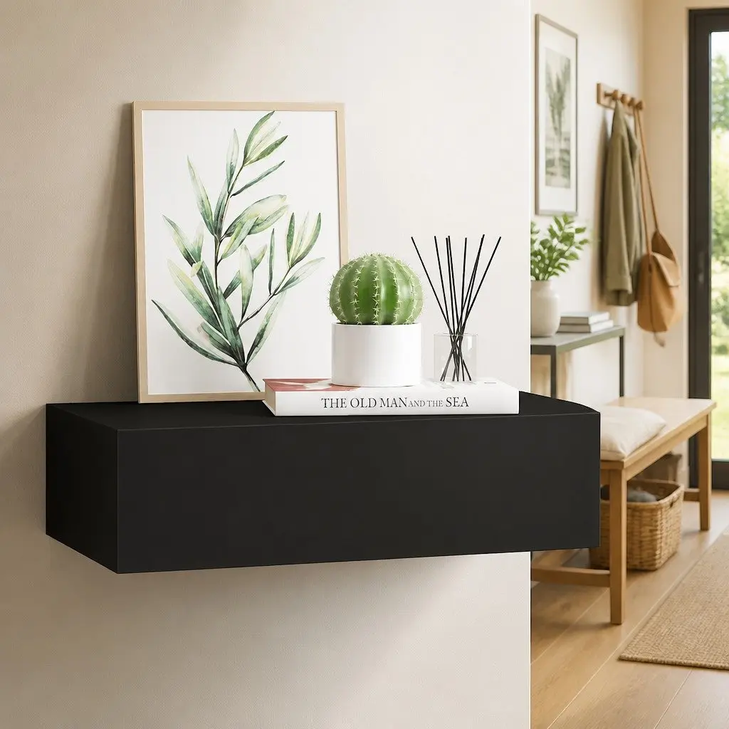 Wall-mounted Drawer Shelf Storage Organizer 40x23.5x10cm Black