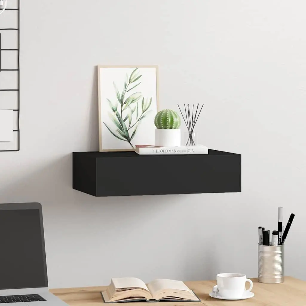 Wall-mounted Drawer Shelf Storage Organizer 40x23.5x10cm Black