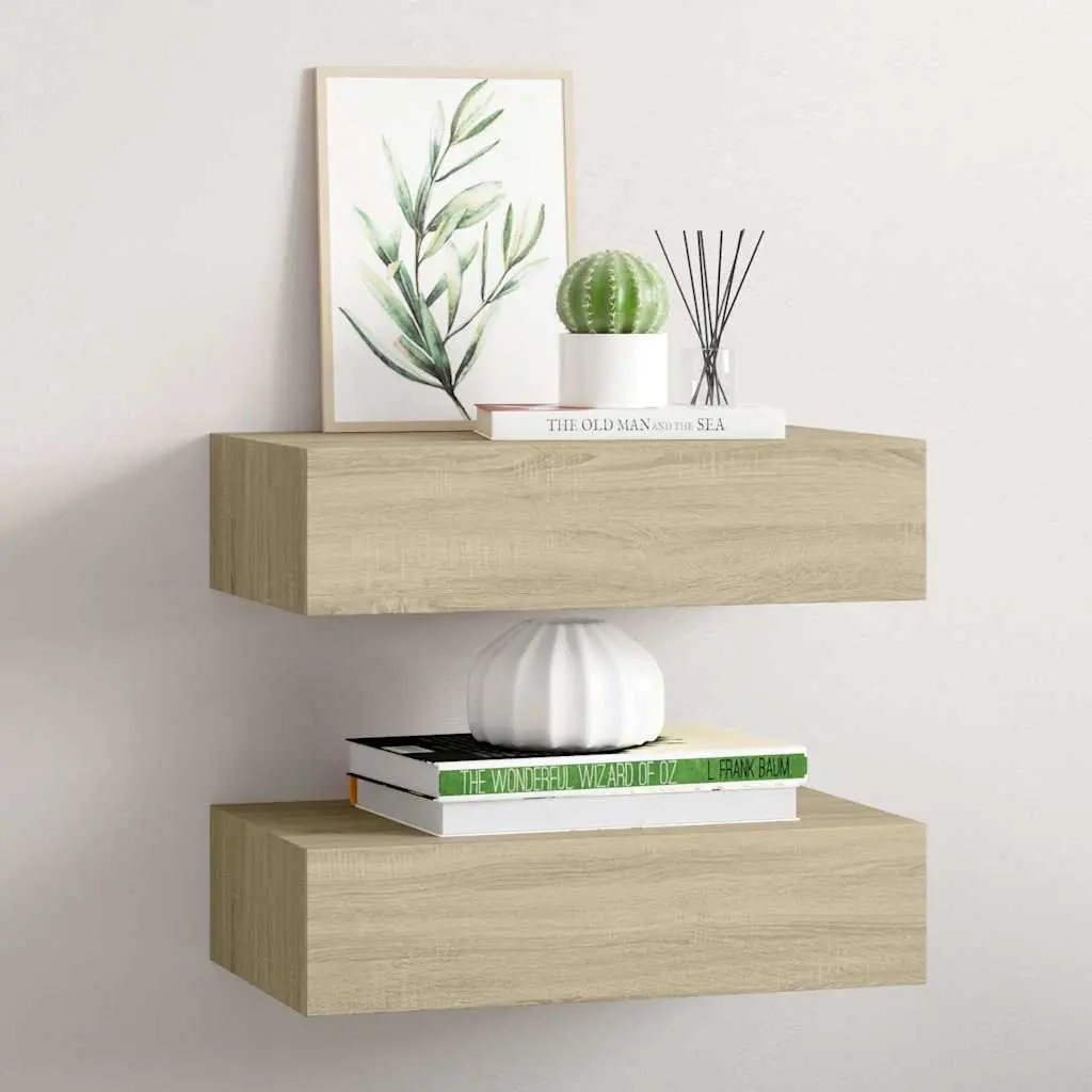 Wall-mounted Drawer Shelves Floating Storage 40x23.5x10cm Brown Set of 2