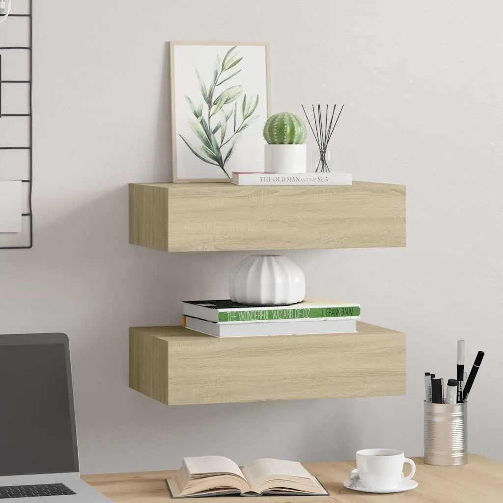 Wall-mounted Drawer Shelves Floating Storage 40x23.5x10cm Brown Set of 2