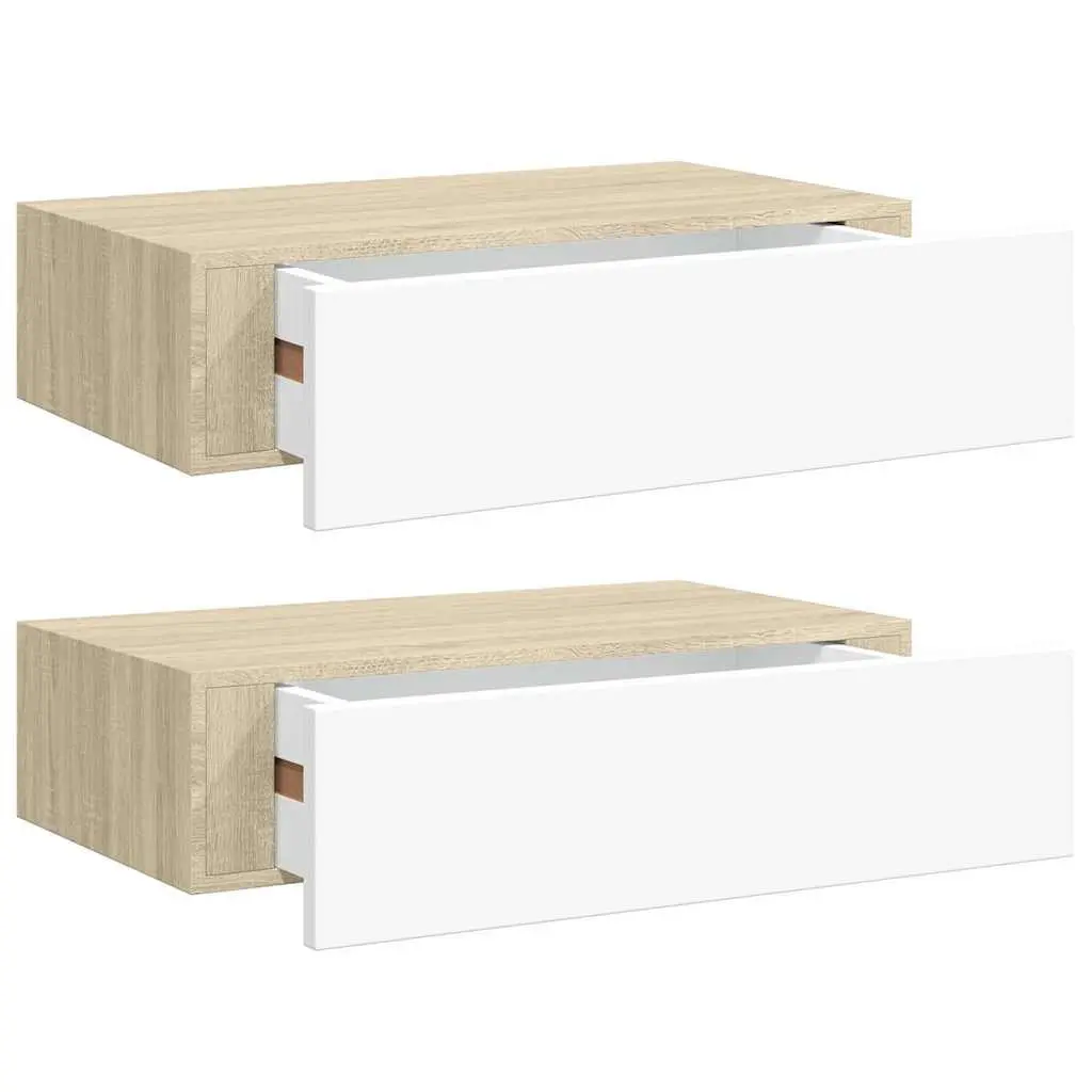 Wall Drawer Shelves Floating Storage Organiser 40 x 23.5 x 10 cm Oak and White 2 Piece