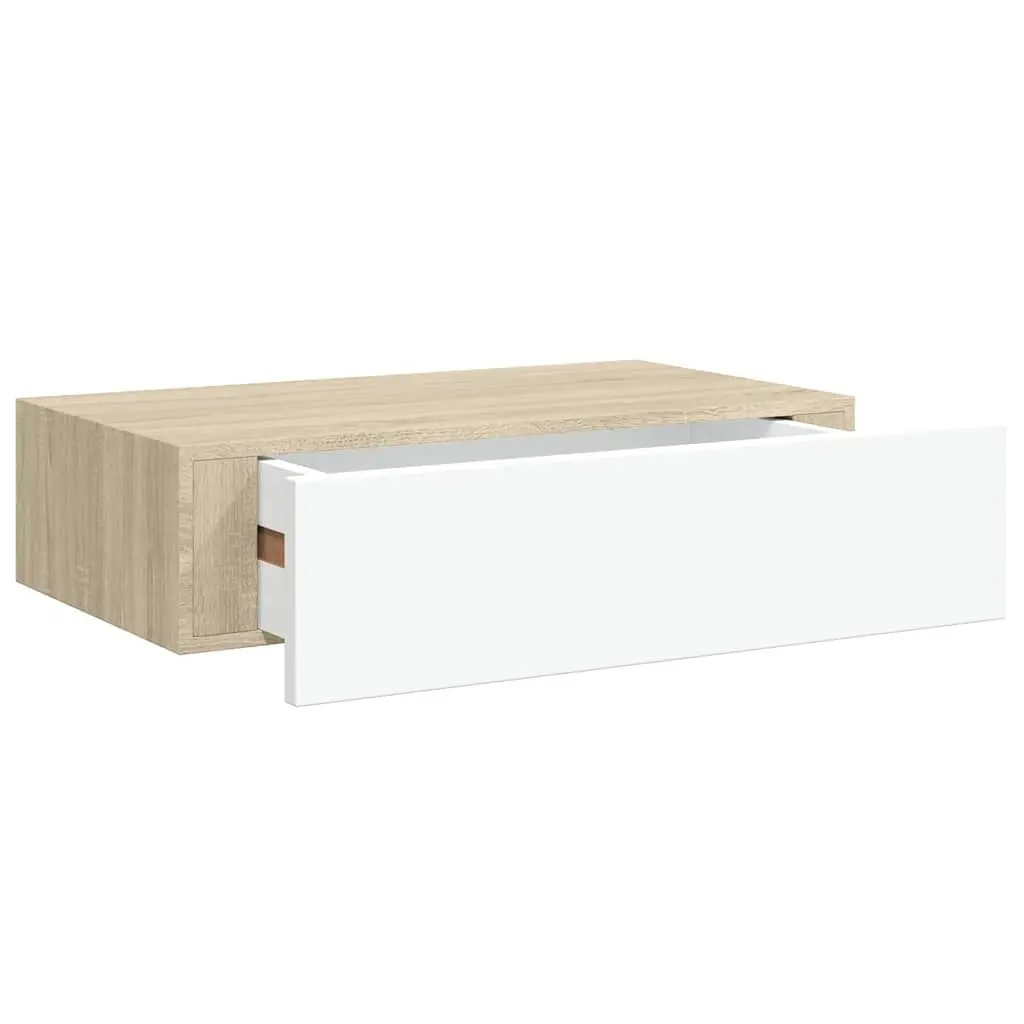 Wall Drawer Shelves Floating Storage Organiser 40 x 23.5 x 10 cm Oak and White 2 Piece