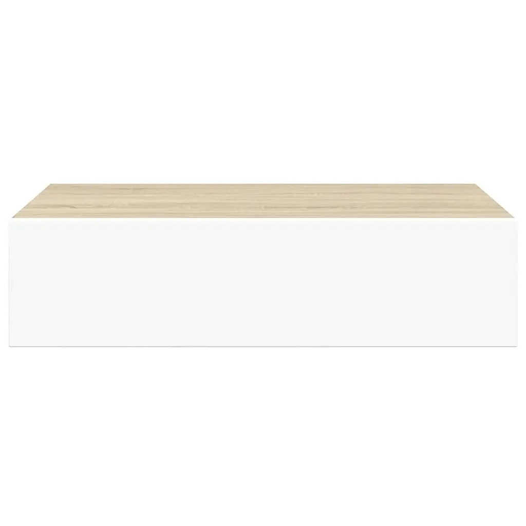 Wall Drawer Shelves Floating Storage Organiser 40 x 23.5 x 10 cm Oak and White 2 Piece