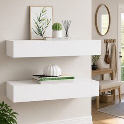 Wall-mounted Drawer Shelves 2 Pieces White Floating Storage Organiser Set