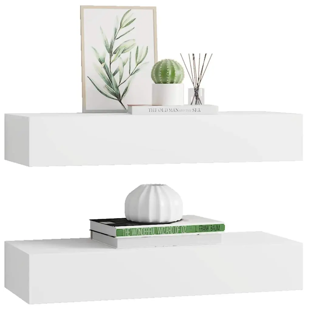 Wall-mounted Drawer Shelves 2 Pieces White Floating Storage Organiser Set