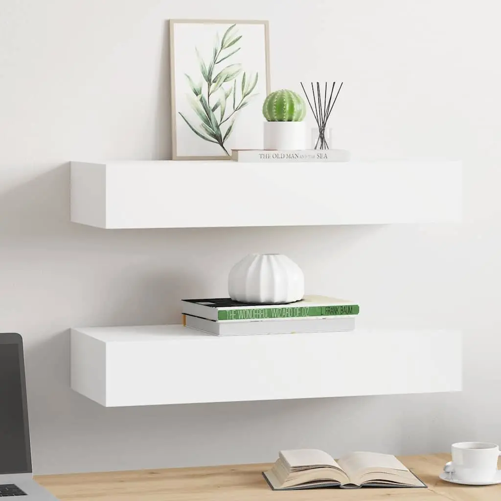 Wall-mounted Drawer Shelves 2 Pieces White Floating Storage Organiser Set