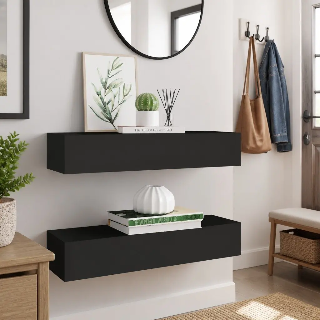 Black Wall-Mounted Drawer Shelves for Storage