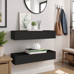 Wall-mounted Drawer Shelves 2 pcs Black Floating Storage Organizer Bedroom