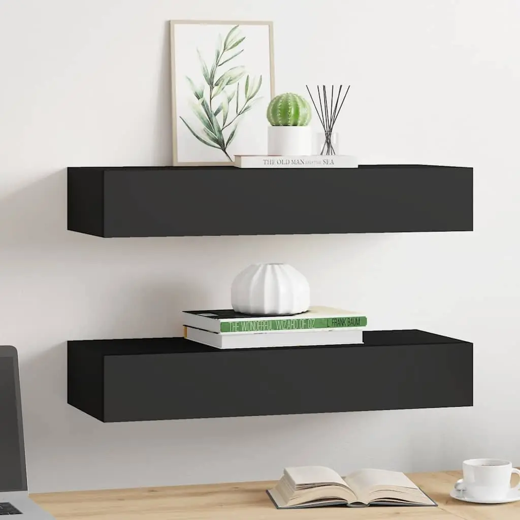 Black Wall-Mounted Drawer Shelves for Storage