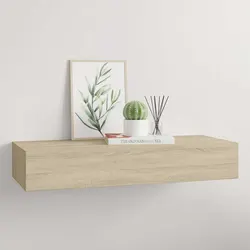 Reliable Oak Brown Floating Shelf with Drawer