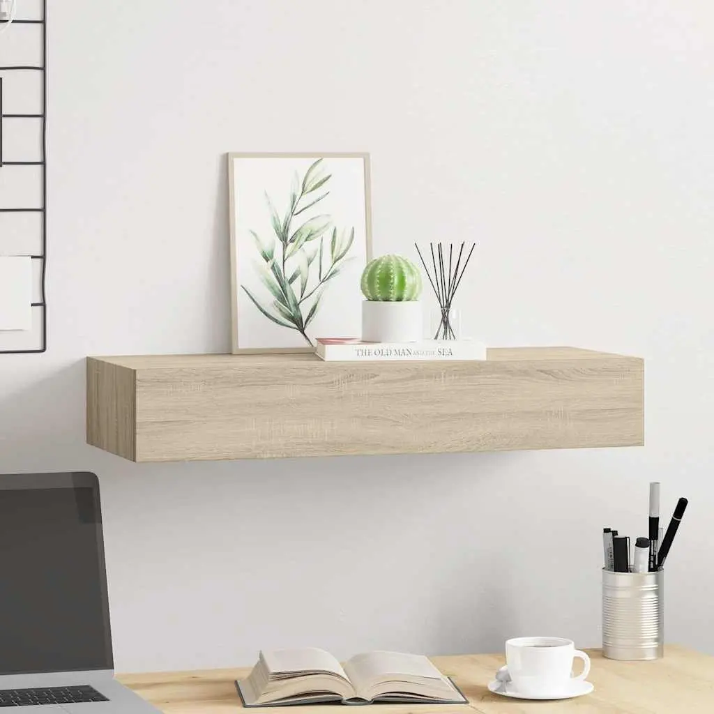 Wall-mounted Drawer Shelf Storage 60x23.5x10cm Oak Brown