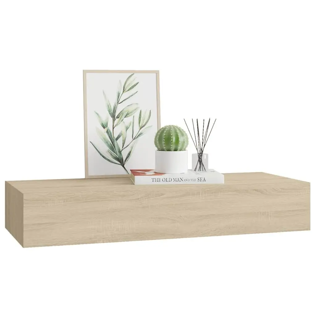 Wall-mounted Drawer Shelf Storage 60x23.5x10cm Oak Brown