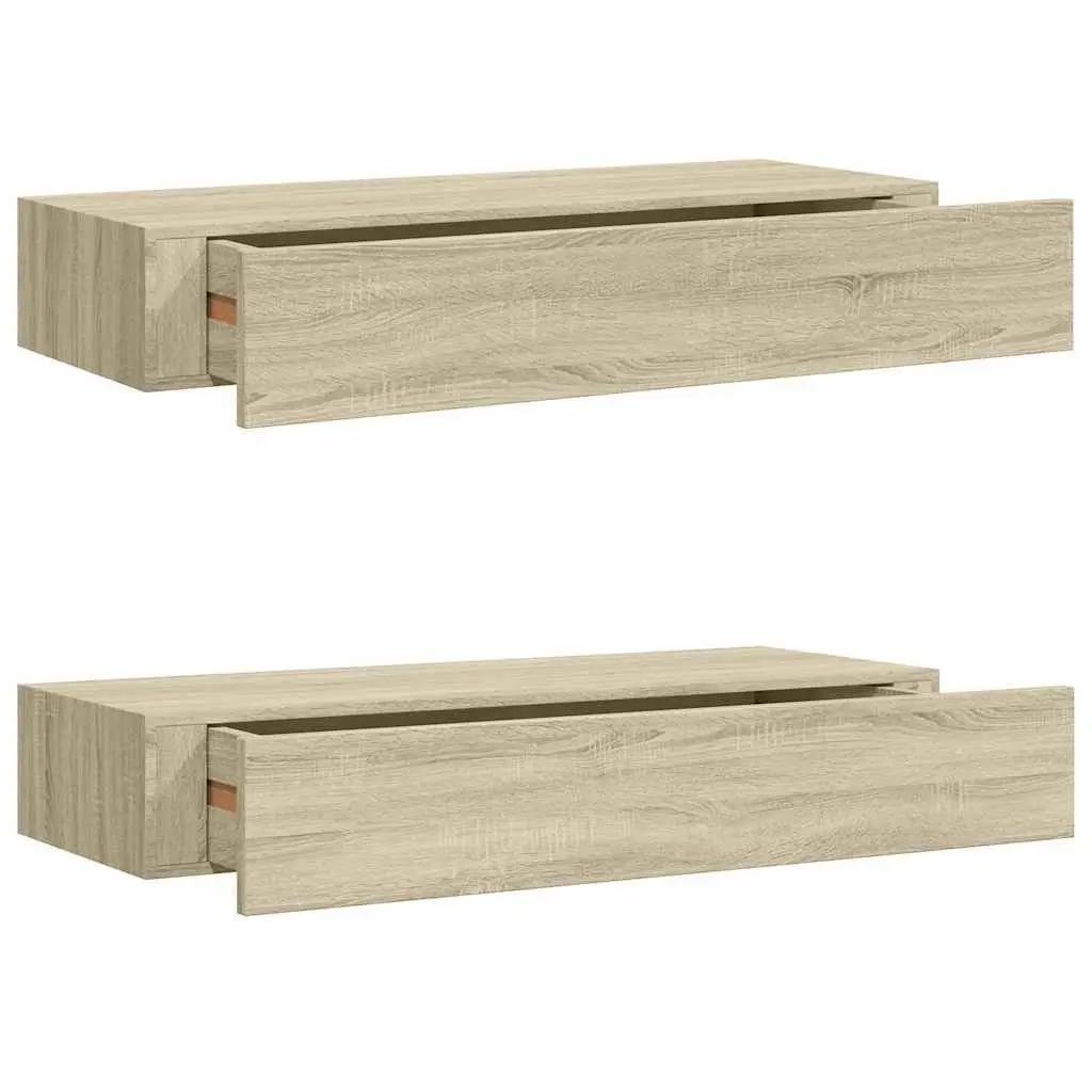 Wall-mounted Drawer Shelves Floating Storage Organizer Oak Brown 60x23.5x10cm Set of 2