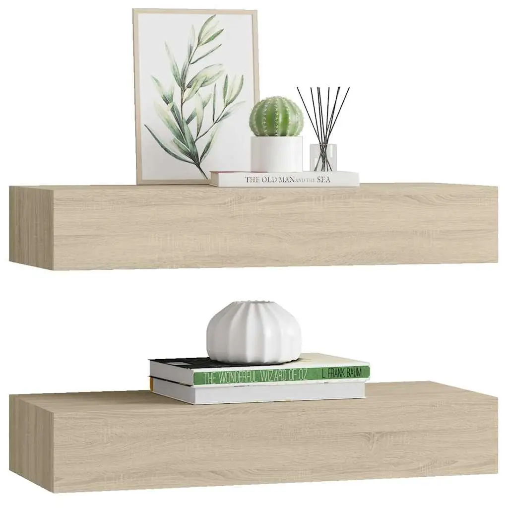Wall-mounted Drawer Shelves Floating Storage Organizer Oak Brown 60x23.5x10cm Set of 2