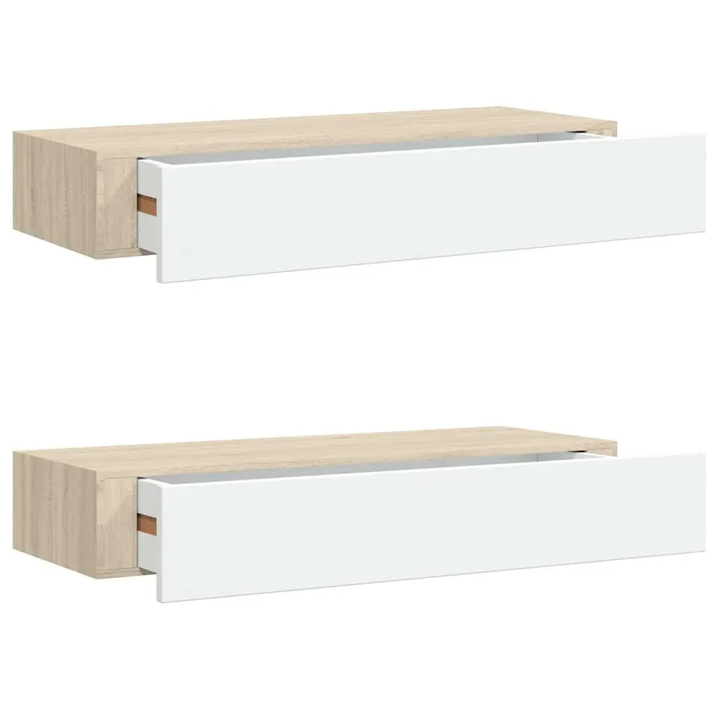 Wall Drawer Shelves 2 Piece Floating Storage 60x23.5x10cm Oak White MDF
