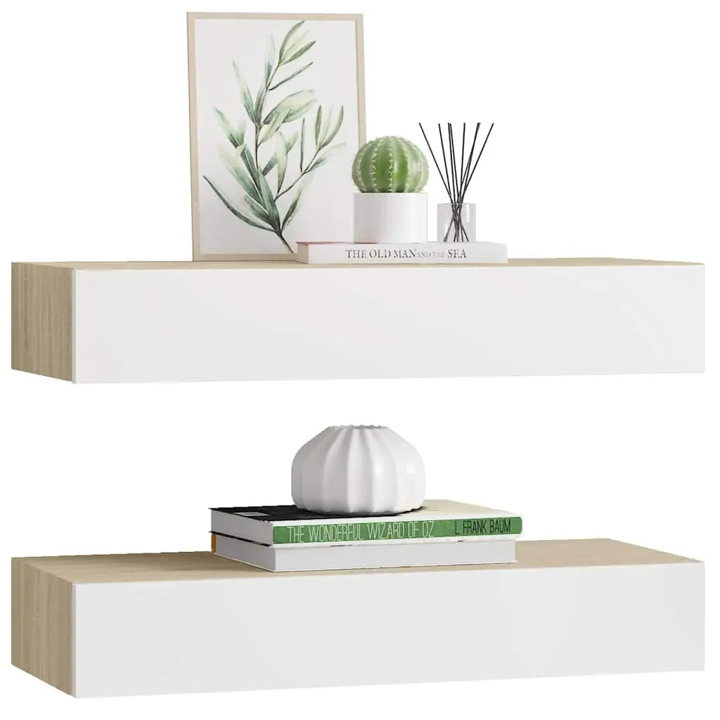 Wall Drawer Shelves 2 Piece Floating Storage 60x23.5x10cm Oak White MDF