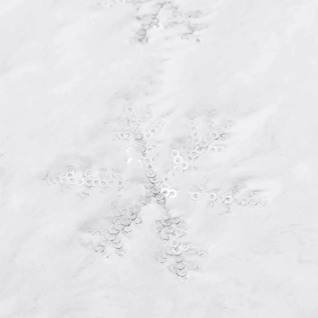 Christmas Tree Skirt White 90cm Faux Fur Snowflake Sequin