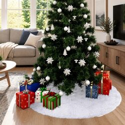 Christmas Tree Skirt White 122cm Faux Fur Base Cover Holiday Home Decor