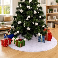 Warm 150cm White Faux Fur Christmas Tree Skirt
