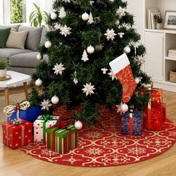 Warm and Functional Red Christmas Tree Skirt Set