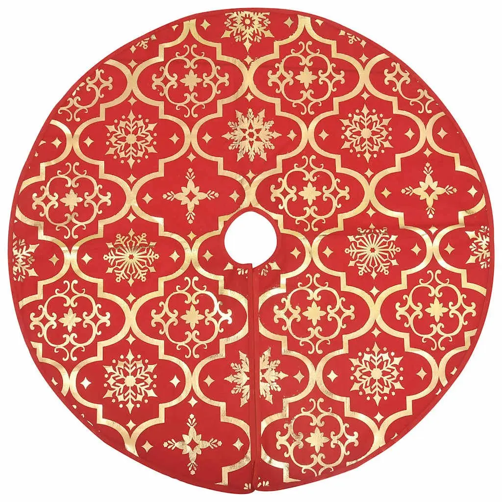 Christmas Tree Skirt Red 122cm Fabric Holiday Decor with Matching Sock