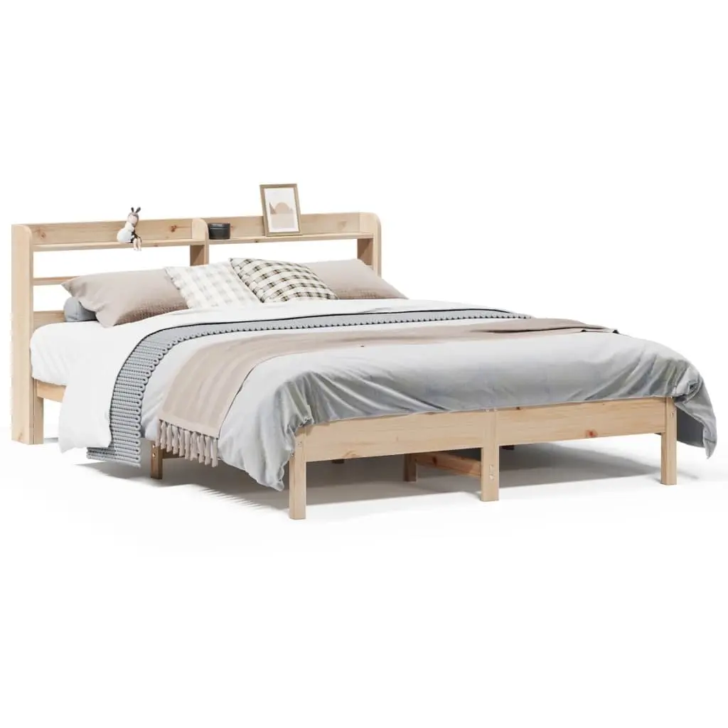 Solid Pine Bed Frame with Storage Headboard