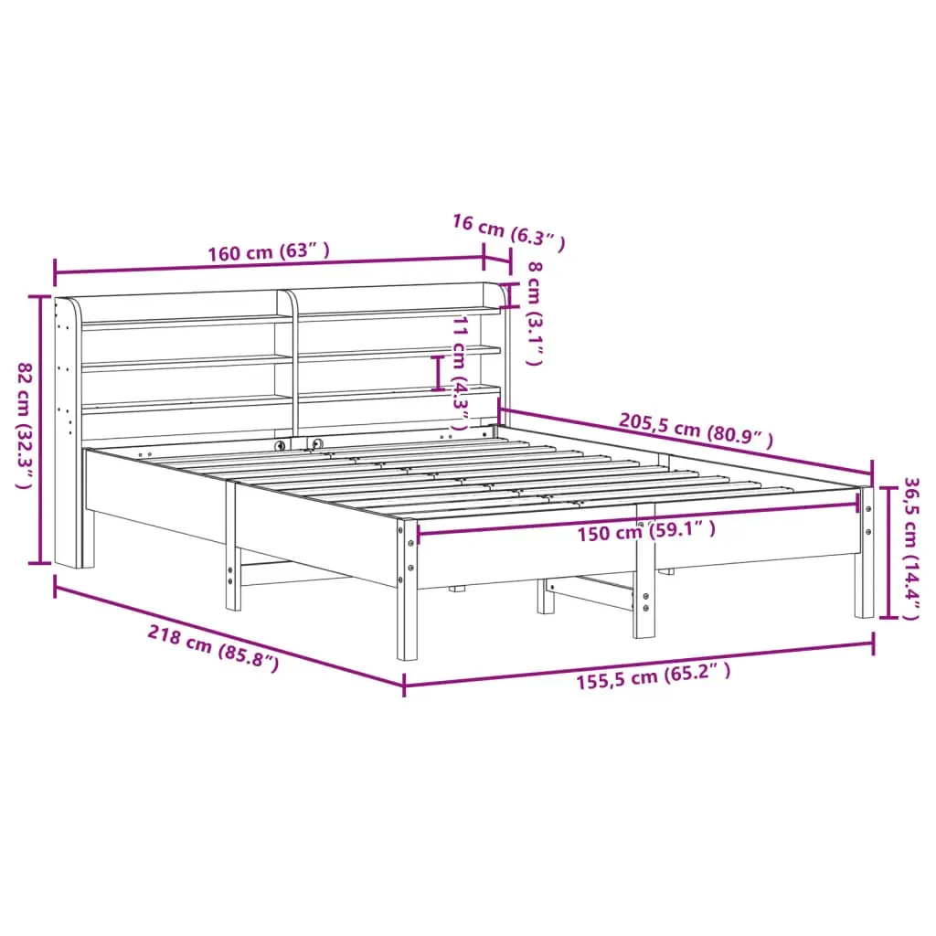 Solid Pine Bed Frame with Storage Headboard