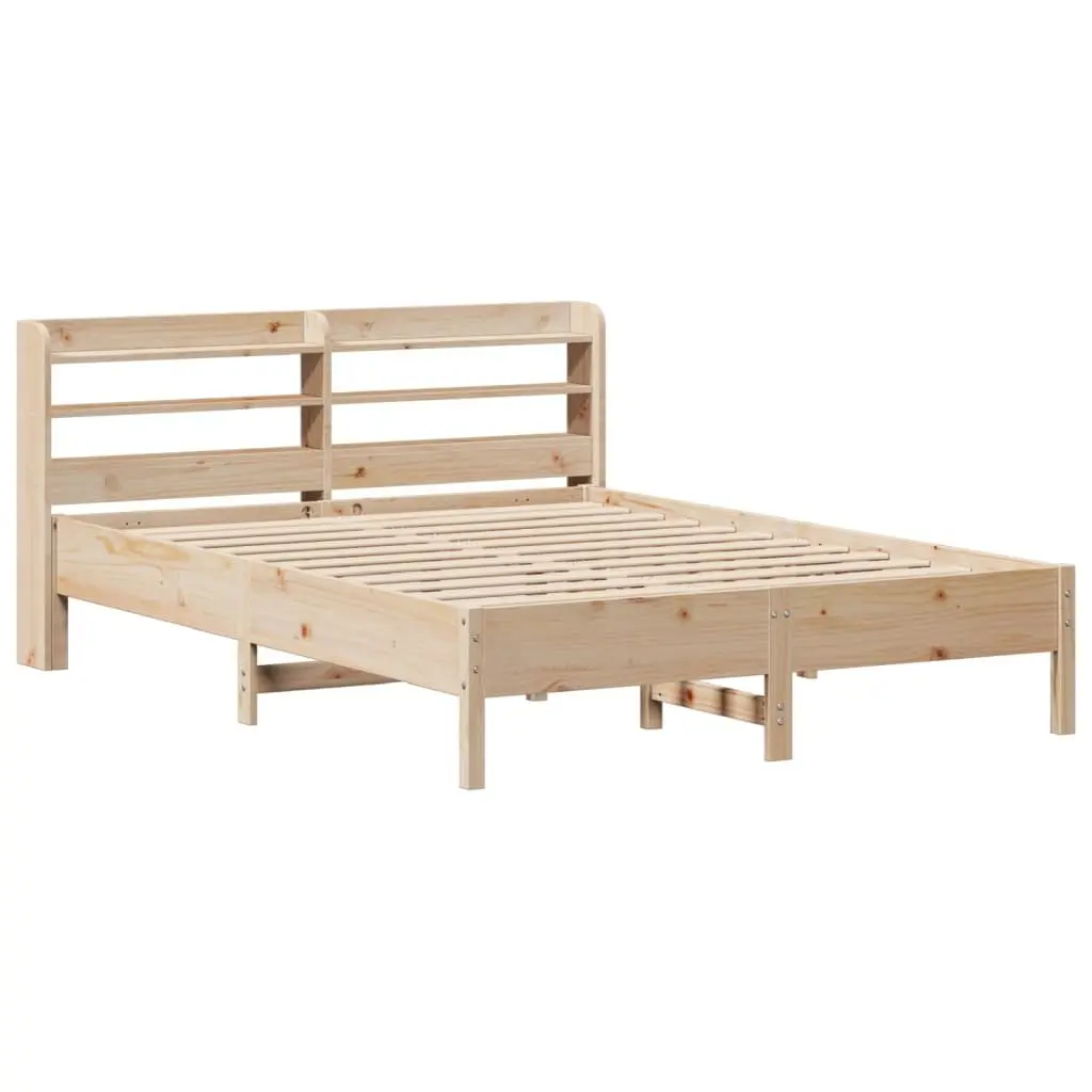 Solid Pine Bed Frame with Storage Headboard