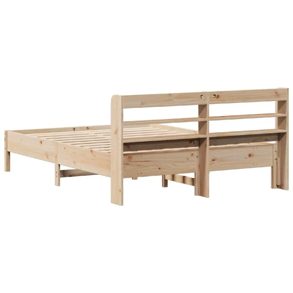 Solid Pine Bed Frame with Storage Headboard