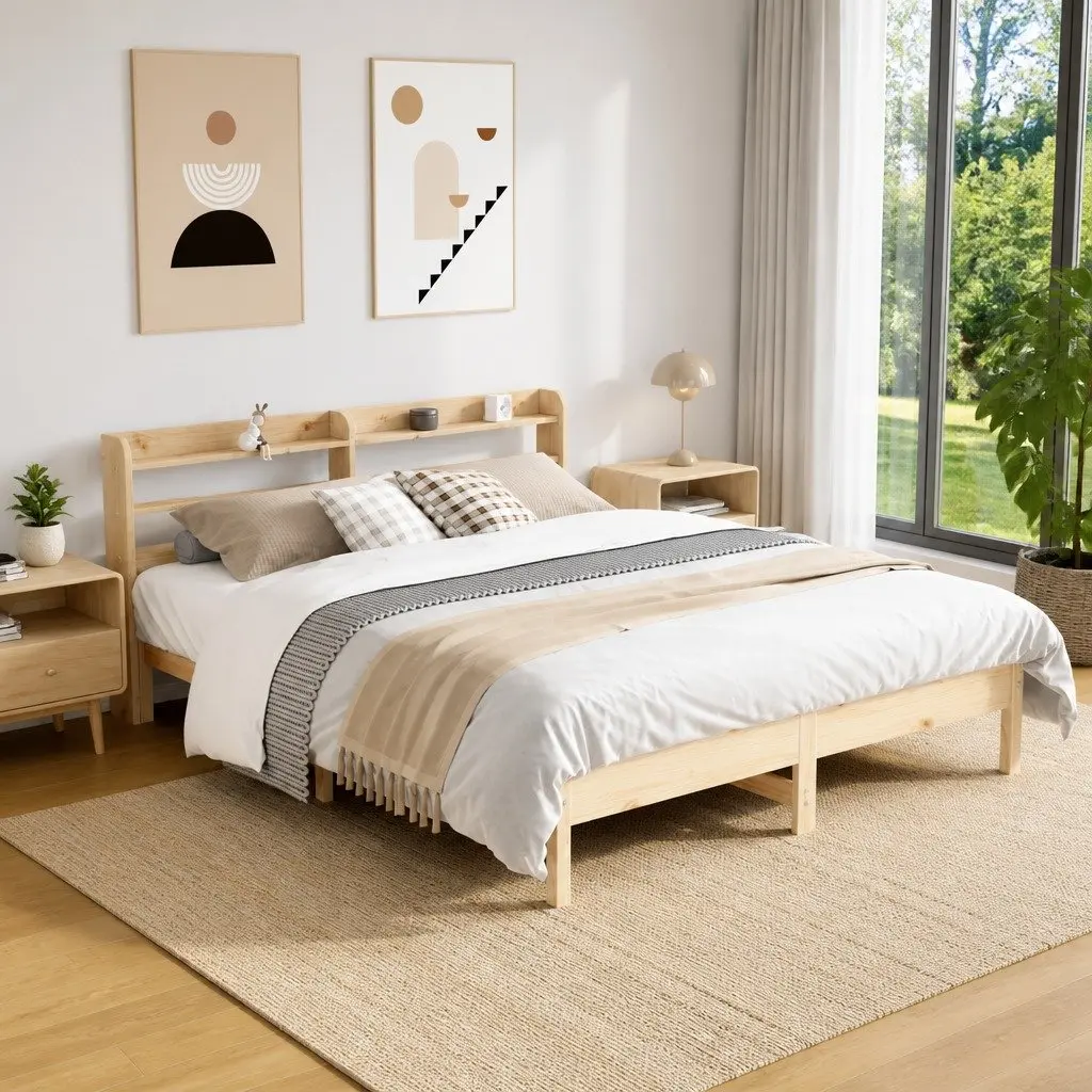 Solid Pine Bed Frame with Integrated Storage