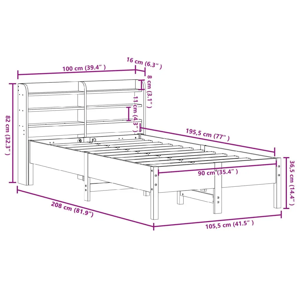 Solid Pine Bed Frame 90x190 cm