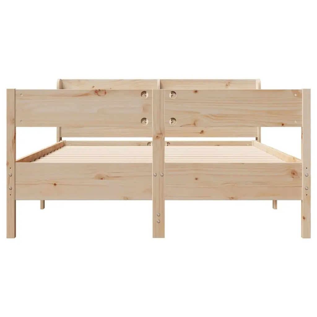 Bed Frame Solid Pine Wood Slatted Base 150x200cm Brown Headboard Storage Shelves
