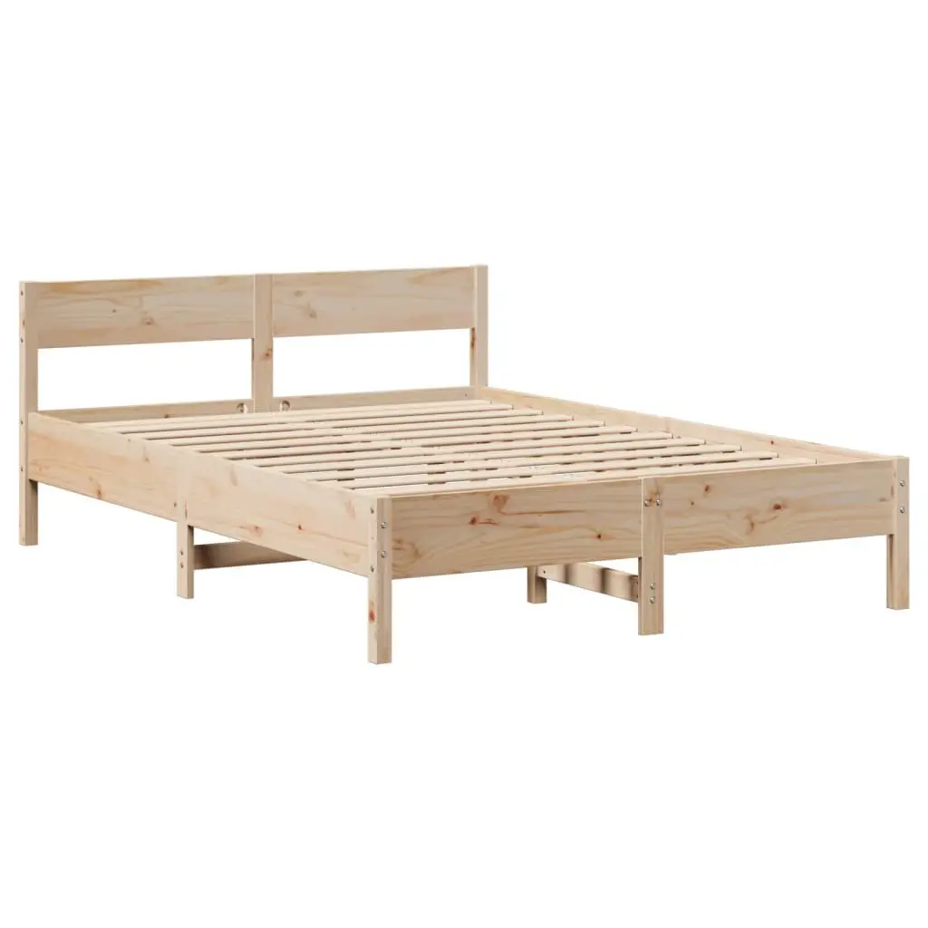 Bed Frame Solid Pine Wood Slatted Base 150x200cm Brown Headboard Storage Shelves