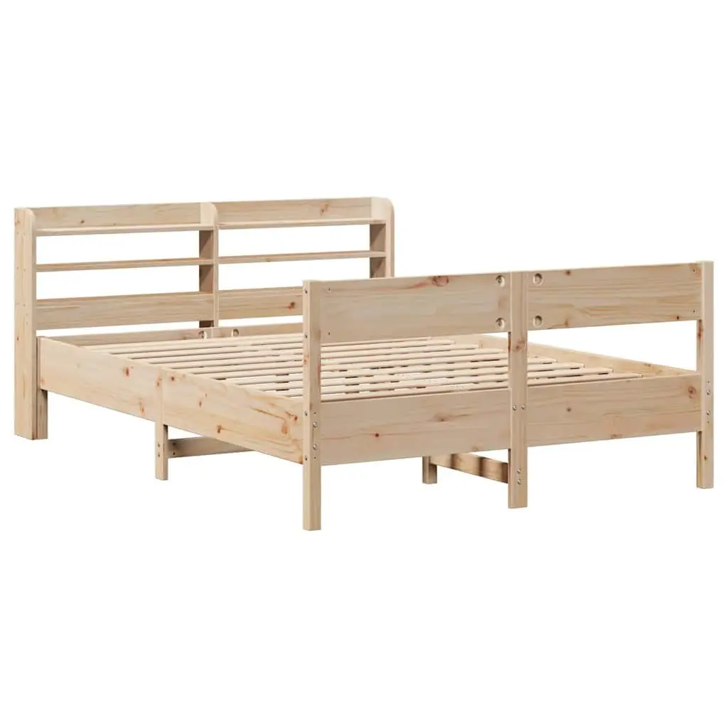 Solid Wood Pine Bed Frame 135x190 cm Headboard Storage Shelves Slatted Base
