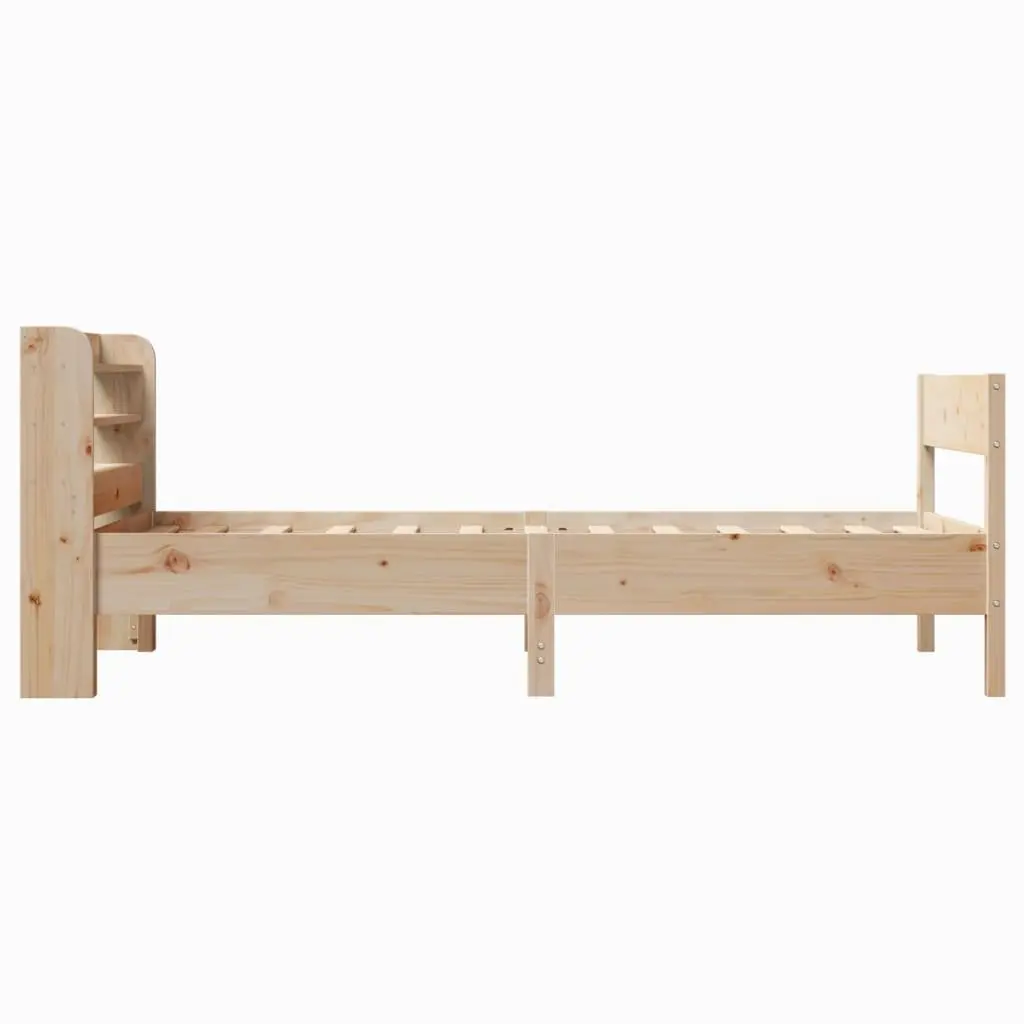 Bed Frame 90x190 cm Solid Pine Wood Slatted Base Headboard Storage Shelves