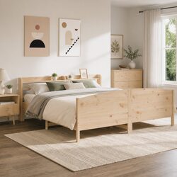 Solid Wood Pine Bed Frame 180x200 cm with Headboard Storage Shelves Slatted Base
