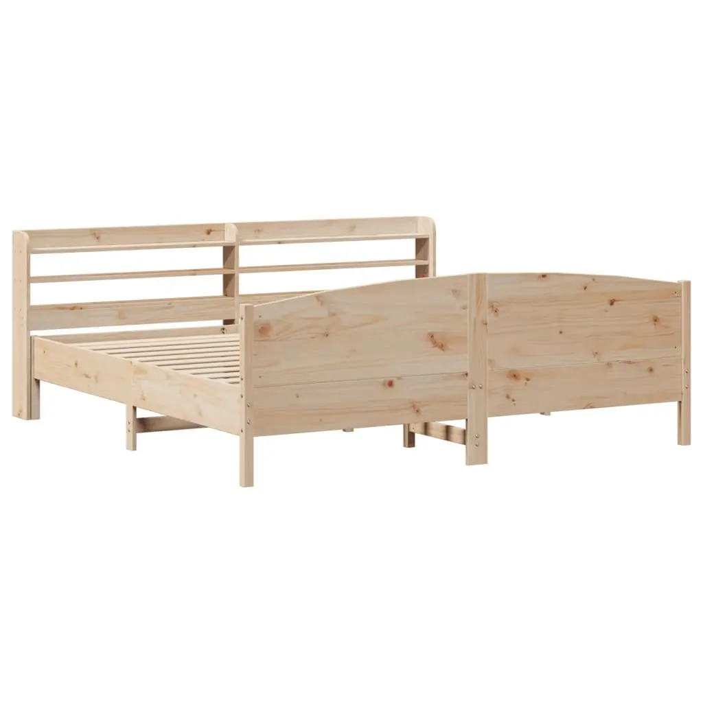 Solid Wood Pine Bed Frame 180x200 cm with Headboard and Storage Shelves Brown