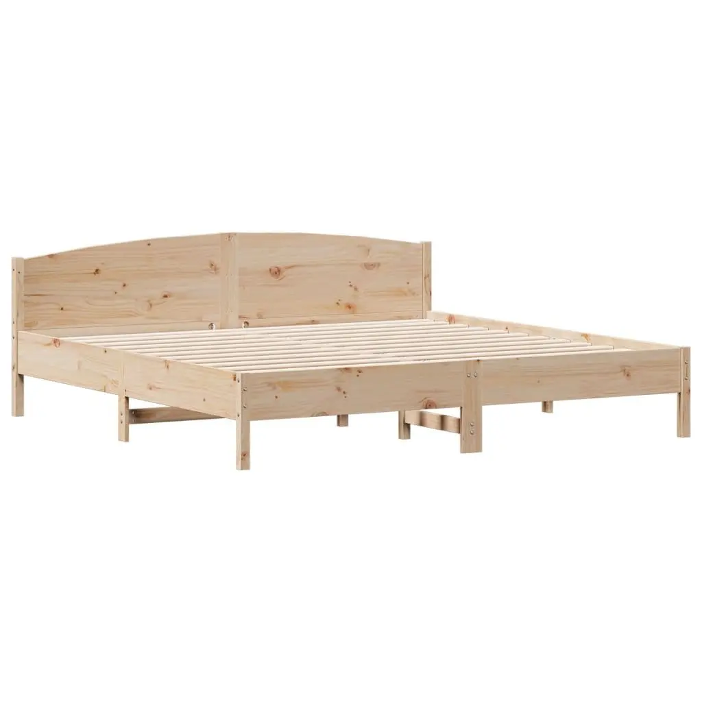 Solid Wood Pine Bed Frame 180x200 cm with Headboard and Storage Shelves Brown