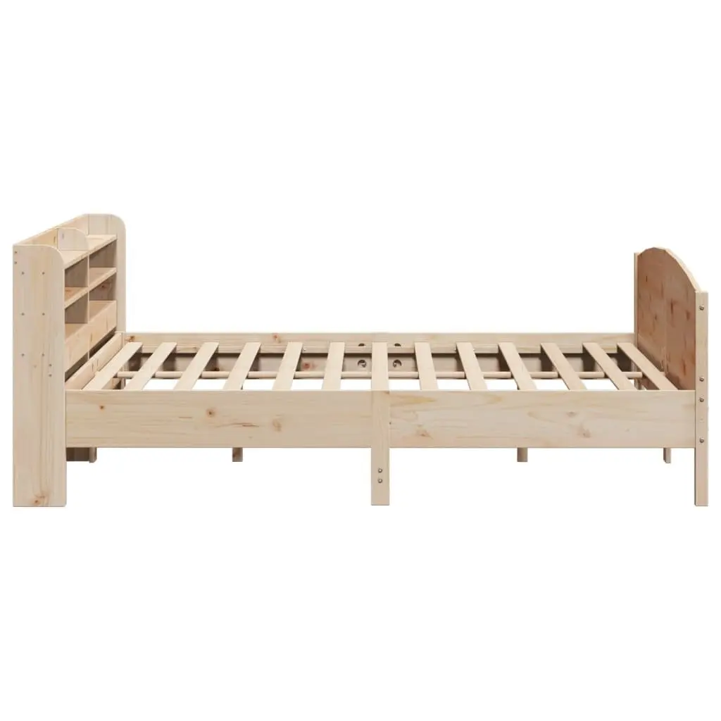 Solid Wood Pine Bed Frame 180x200 cm with Headboard and Storage Shelves Brown