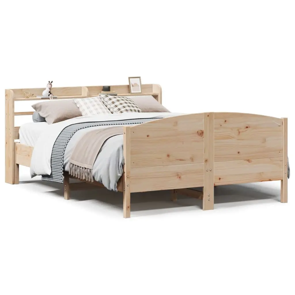 Solid Wood Pine Bed Frame 150x200 cm with Headboard Storage Shelves Slatted Base