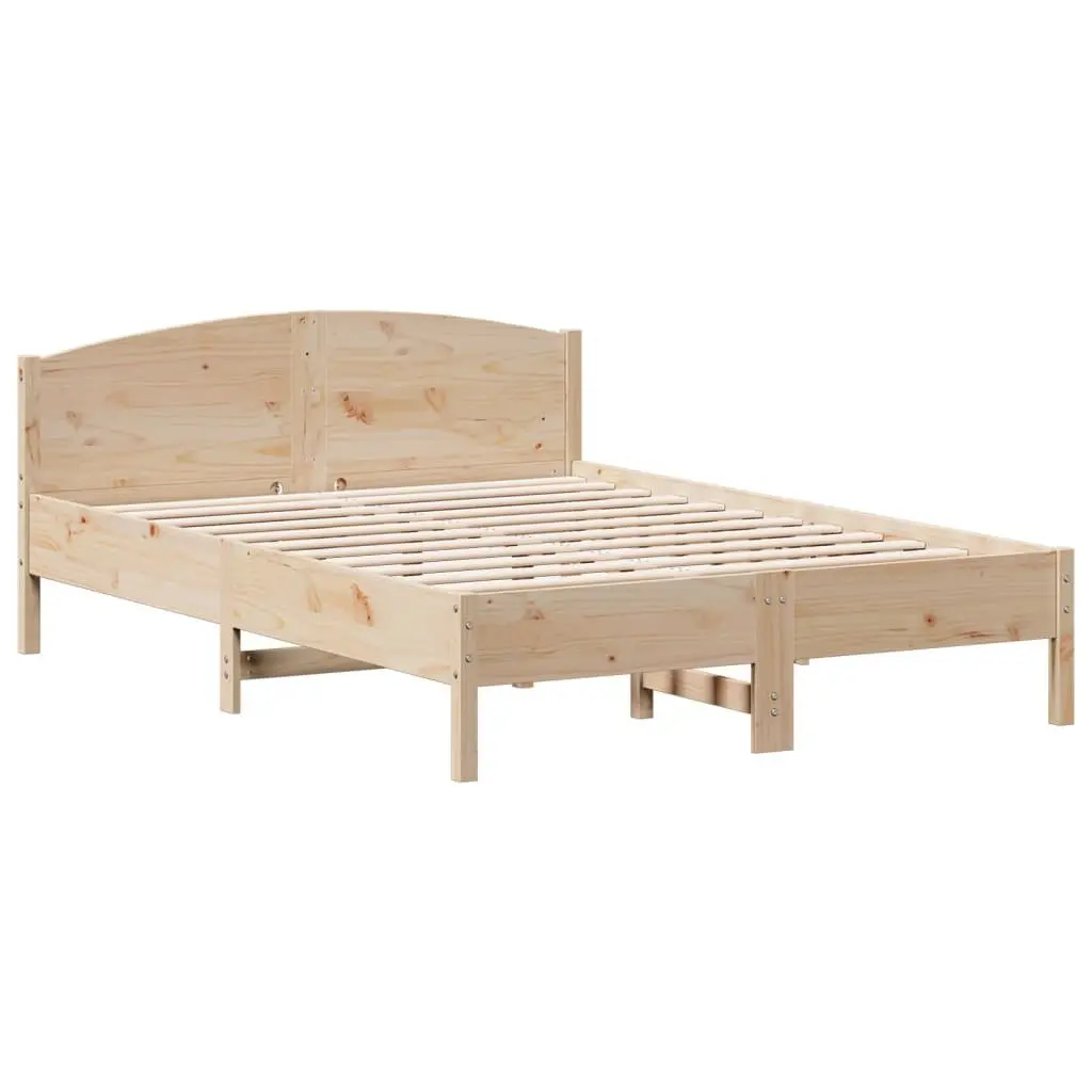 Solid Wood Pine Bed Frame 150x200 cm with Headboard Storage Shelves Slatted Base