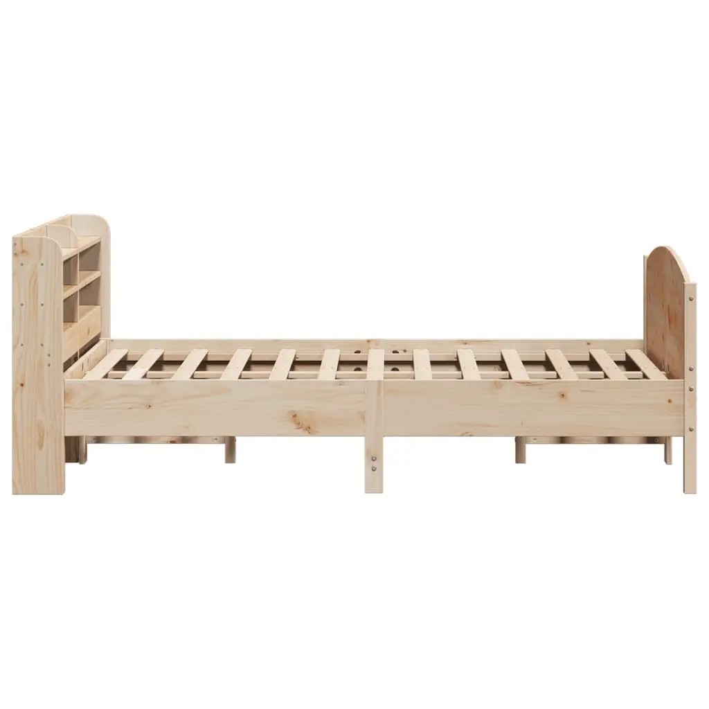 Solid Wood Pine Bed Frame 150x200 cm with Headboard Storage Shelves Slatted Base