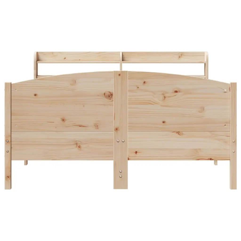 Bed Frame Solid Pine Wood Slatted Base 135x190 cm Brown with Headboard and Storage Shelves