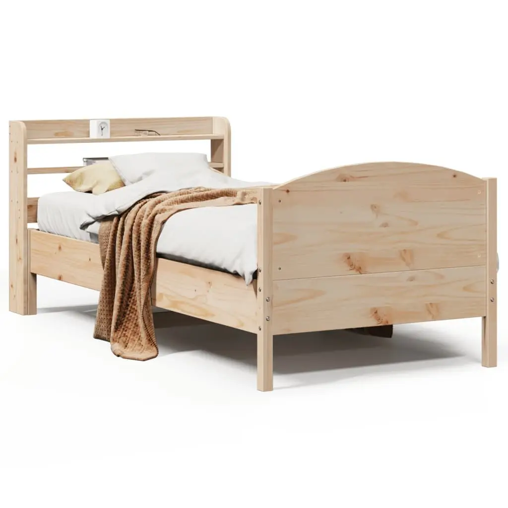 Solid Wood Bed Frame 90x190 cm with Headboard Storage Shelves Brown