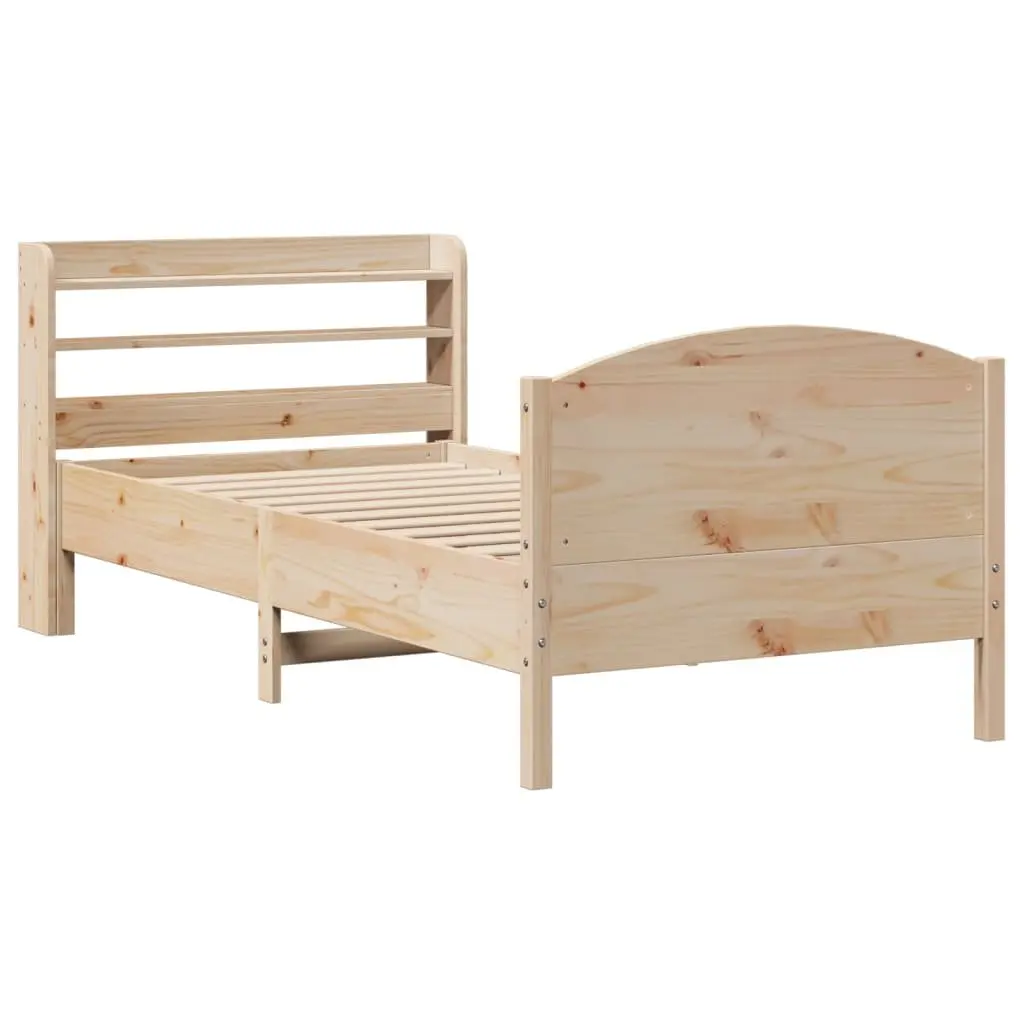 Solid Wood Bed Frame 90x190 cm with Headboard Storage Shelves Brown