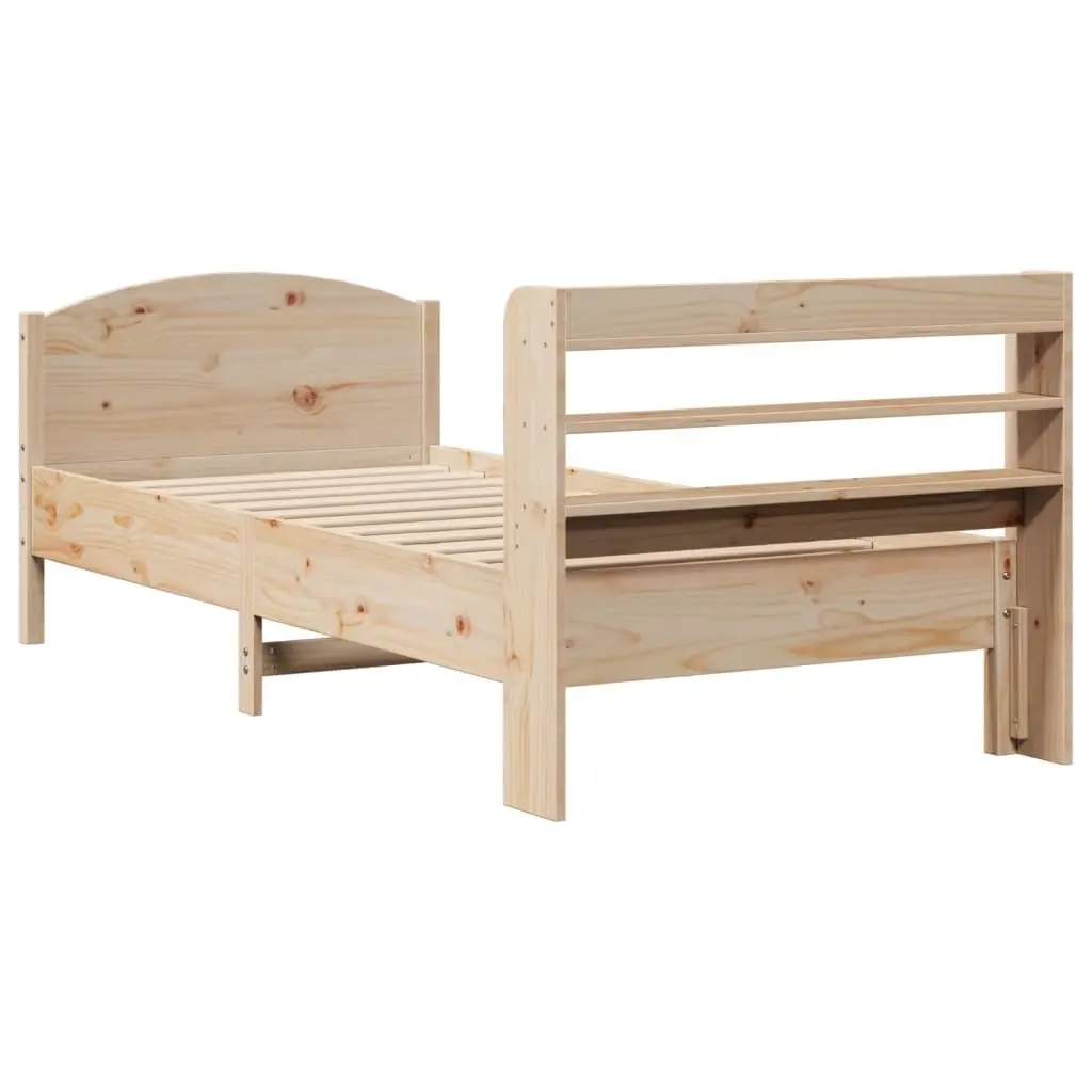 Solid Wood Bed Frame 90x190 cm with Headboard Storage Shelves Brown