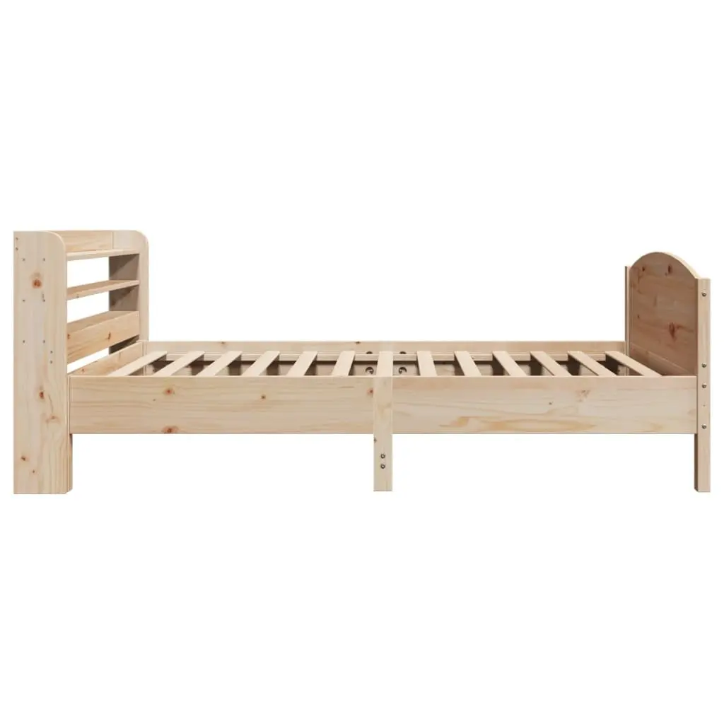 Solid Wood Bed Frame 90x190 cm with Headboard Storage Shelves Brown